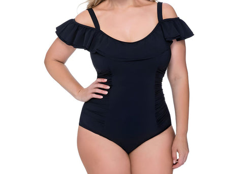 GOTTEX Women's Black Off The Shoulder One Piece Swimsuit #E837-2W63 18 NWT
