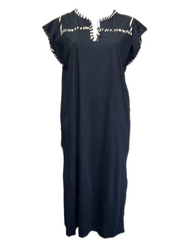 Marina Rinaldi Women's Nero Oleum Cap Sleeve Jersey Maxi Dress NWT