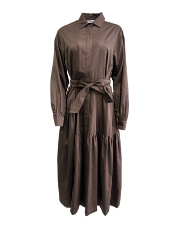 Max Mara Women's Brown Olimpia Cotton Button Down Belted Dress NWT