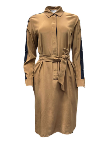 Max Mara Women's Brown Ometto Button Down Silk Shirt Dress Size 6 NWT
