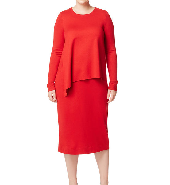MARINA RINALDI Women's Red One Overlay Jersey Dress $390 NWT