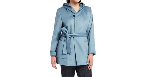 MARINA RINALDI Women's Ski Blue Oporto Virgin Wool Coat $1565 NWT