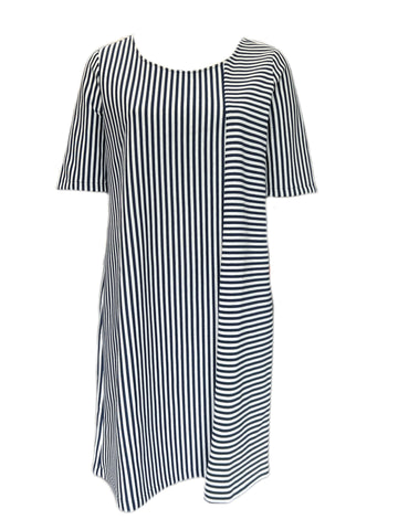 Marina Rinaldi Women's Black Orafo Striped Jersey A Line Dress NWT