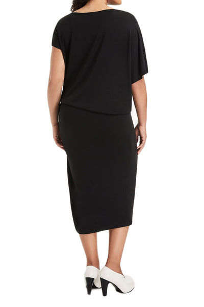 MARINA RINALDI Women's Black Orafo Jersey Sheath Dress $595 NWT