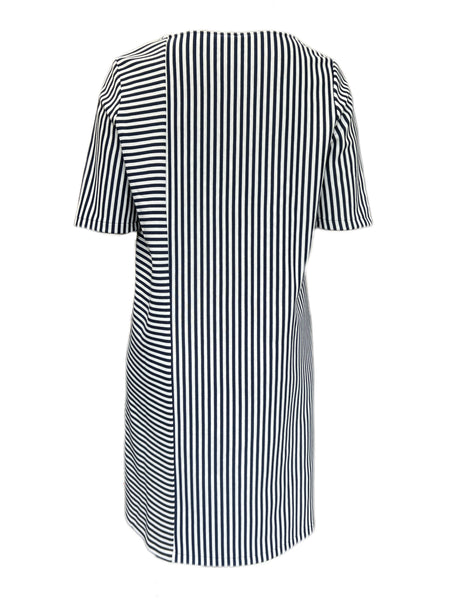 Marina Rinaldi Women's Black Orafo Striped Jersey A Line Dress NWT