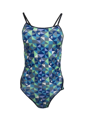TURBO Women's Blue Origami Cross Back One Piece Swimsuit #8300132 XX-Large NWT