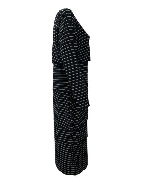 Marina Rinaldi Women's Black Ossigeno Long Sleeve Striped Maxi Dress NWT