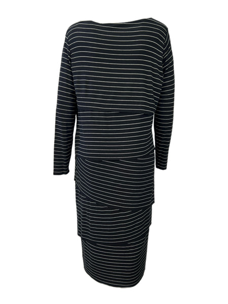 Marina Rinaldi Women's Black Ossigeno Long Sleeve Striped Maxi Dress NWT