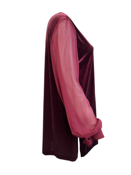 Marina Rinaldi Women's Red Ottone Velour Sheer Sleeves Blouse Size XL NWT