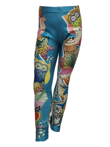 TEREZ Girl's Blue Owls Fruits Leggings #4011150 14 Years NWT