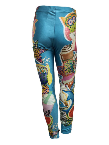 TEREZ Girl's Blue Owls Fruits Leggings #4011150 14 Years NWT