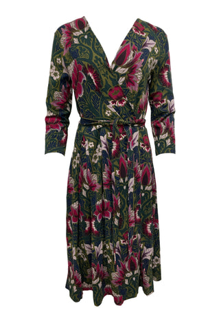 Max Mara Women's Green Oxiria Flower Pattern A-Line Midi 3/4 Sleeve Dress NWT