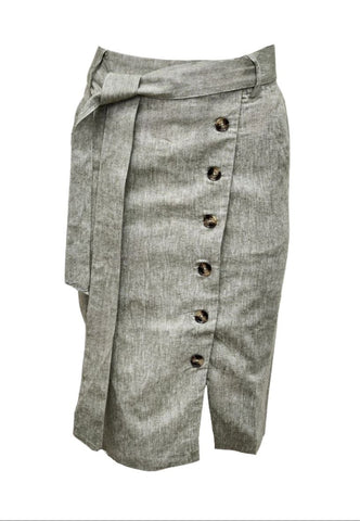 HoodLamb Women's Olive Side Button Down Hemp Skirt 420 NWT