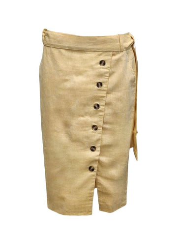 HoodLamb Women's Yellow Side Button Down Hemp Skirt 420 NWT