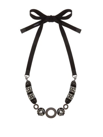 MAX MARA Women's Pagano Black Beaded & Jeweled Tie Necklace $495 NWT