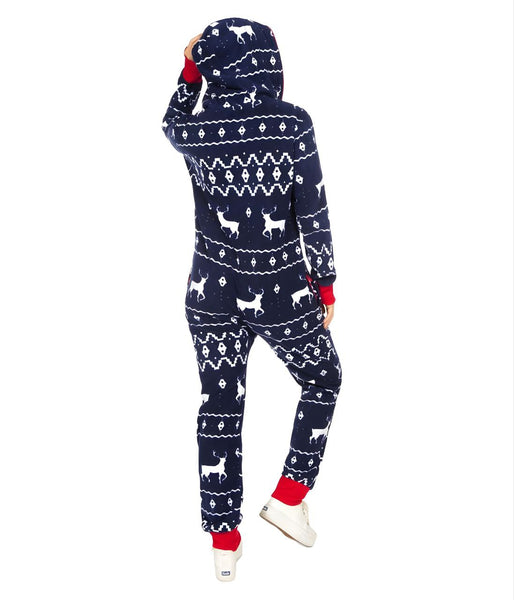 TIPSY ELVES Unisex Blue Fair Isle Reindeer Pajama Jumpsuit #JMP02 NWT