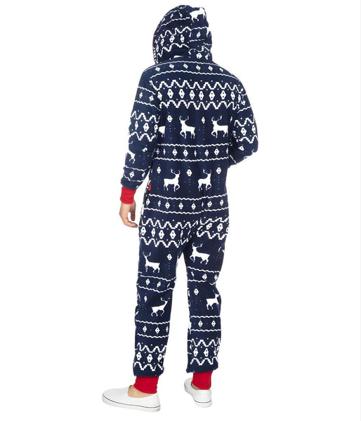TIPSY ELVES Unisex Blue Fair Isle Reindeer Pajama Jumpsuit #JMP02 NWT