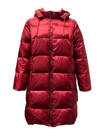 Marina Rinaldi Women's Red Pallina Hooded Quilted Jacket NWT