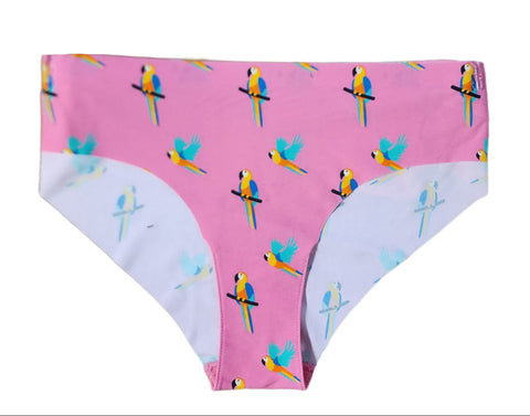 HAPPY SOCKS Women's Pink Parrot Stretchy Seamless Cheeky Panties Size Small NWT