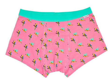HAPPY SOCKS Men's Pink Parrot Stretchy Cotton Breathable Soft Trunk NWT