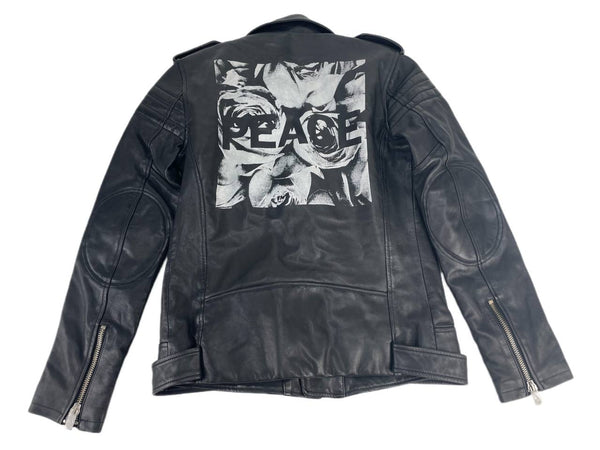 BLK DNM Men's Black Peace Print Leather Jacket 8 Size Medium NWT
