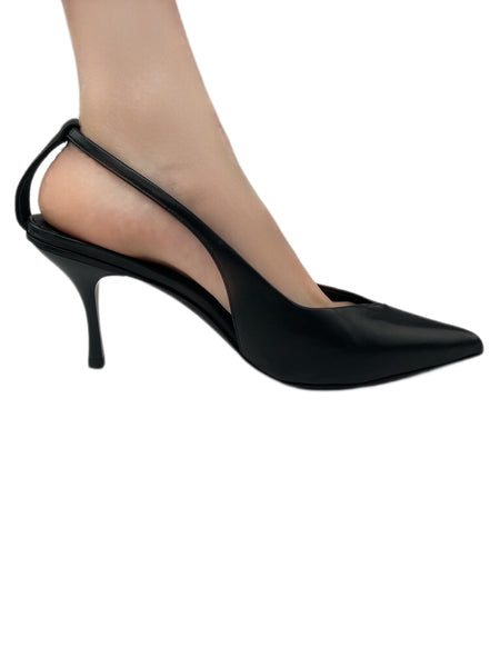 Max Mara Women's Black Peck Slingback Leather Pumps Size 7 NWT