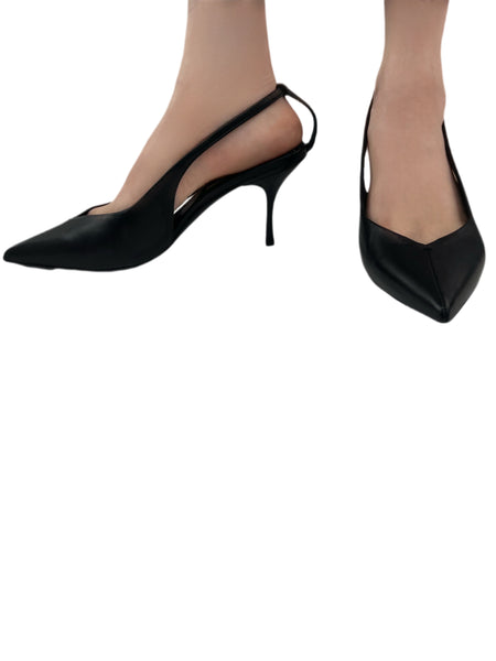 Max Mara Women's Black Peck Slingback Leather Pumps Size 7 NWT