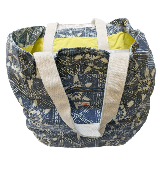 Faherty Reversible Blue Floral/ Lime Tote Bag NWT