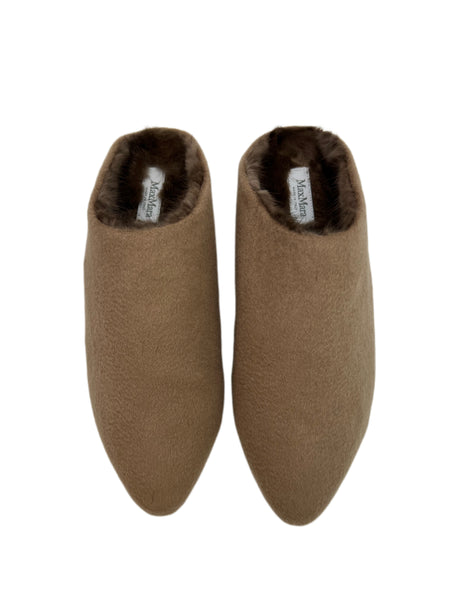Max Mara Women's Cammello Pensile Mink Fur Pointed Toe Slippers Size 5 NWB