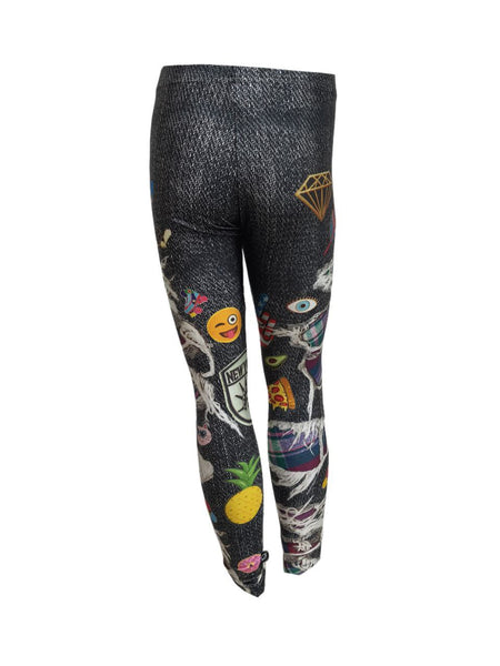 TEREZ Girl's Black Peakaboo Printed Leggings #401820 NWT