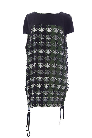 REBECCA MINKOFF Women's Green & Black Side-Tie Shift Planet Dress Sz 4 $328 NWOT
