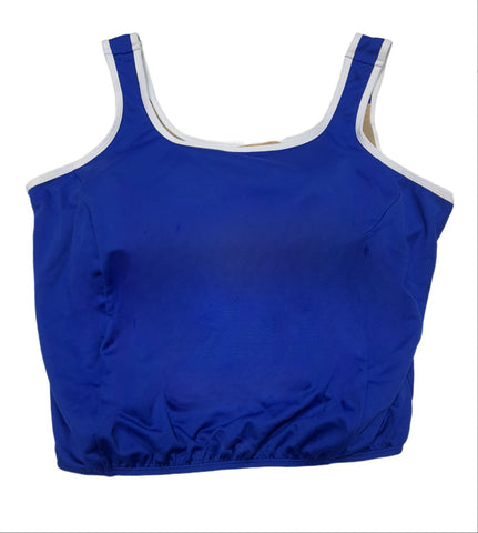 T.H.E. Women's Blue Blouson Round Neck Plus Size Swim Tankini Top #206 26 NWT