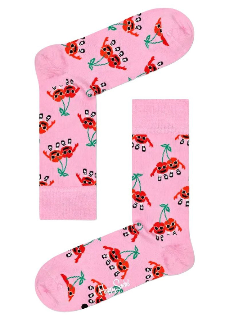 HAPPY SOCKS Men's Pink Cherry Mates Crew Cotton Socks Size 8-12 NWT