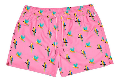 HAPPY SOCKS Men's Pink Parrot Mesh Lining Swimming Shorts NWT