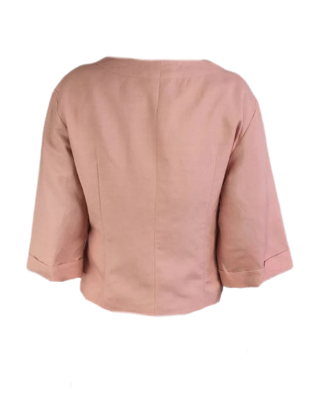 MADISON THE LABEL Women's Pink Crop Short Sleeve Linen Blazer #0244 X-Small NWT