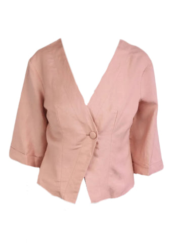 MADISON THE LABEL Women's Pink Crop Short Sleeve Linen Blazer #0244 X-Small NWT