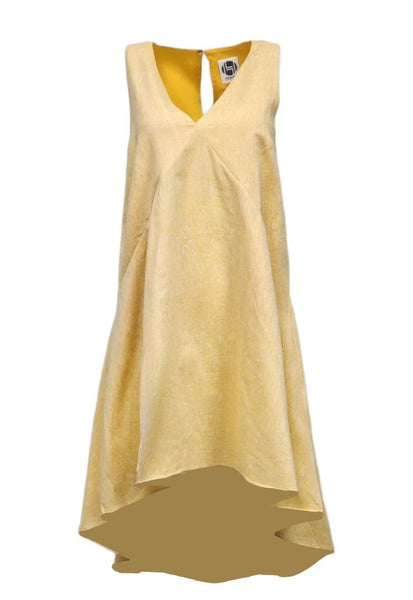 HoodLamb Women's Yellow Pocket A-Line Hemp Dress 420 NWT