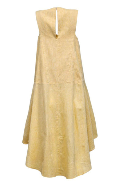 HoodLamb Women's Yellow Pocket A-Line Hemp Dress 420 NWT