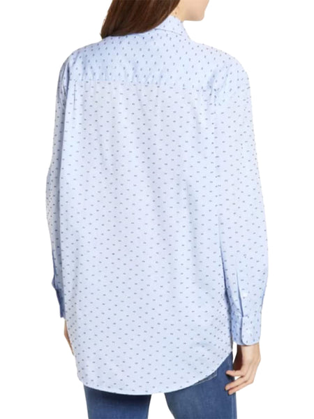 DL1961 Women's Blue Dotted Metropolitan Avenue Polka Dot Button Down Shirt Sz L