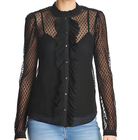 JOIE Women's Black Polka Dot Caviar Hatsu Long Sleeve Top #184003532 Small NWT