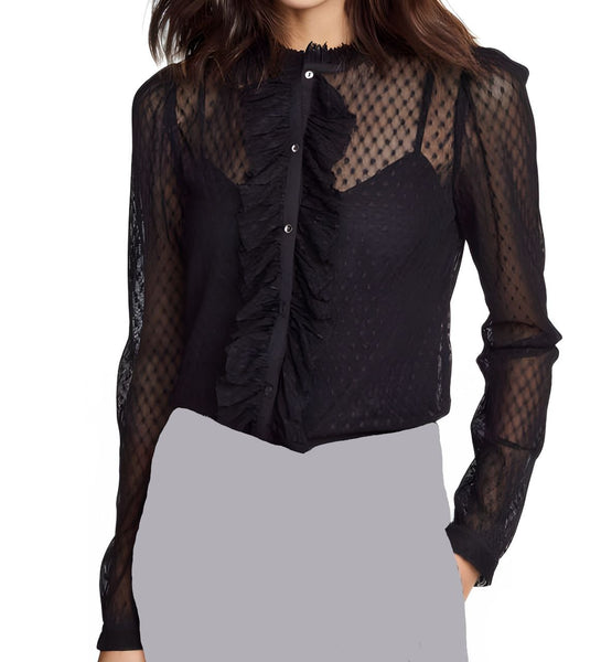 JOIE Women's Black Polka Dot Caviar Hatsu Long Sleeve Top #184003532 Small NWT