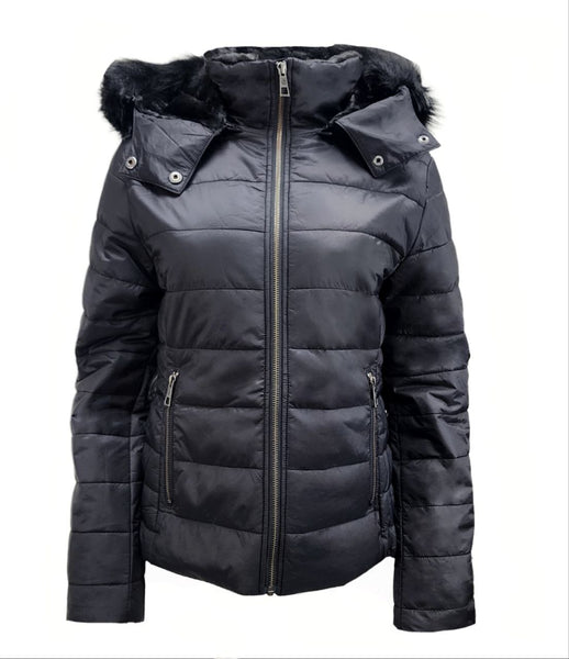 HoodLamb Women's Black Natural Hemp Lightweight Short Puffer 420 NWT