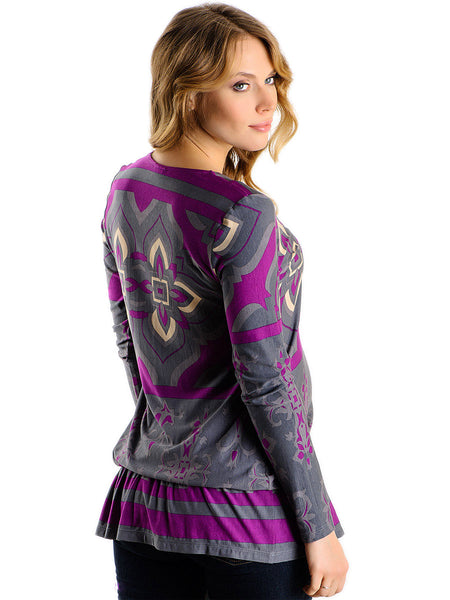 OLIAN Maternity Women's Charcoal Magenta Abstract Print Blouson Tunic $120 NWT