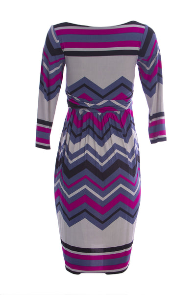 OLIAN Maternity Womens Pink Zig Zag Print Dianne Waist Tie Sheath Dress $130 NWT