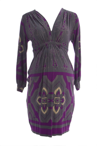 OLIAN Maternity Women's Magenta Floral Print Plunging V Neckline Dress $130 NWT