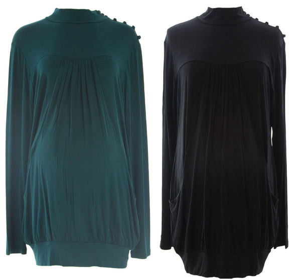 OLIAN Maternity Women's Front Pocket Mock Neck Tunic Top $110 NWT
