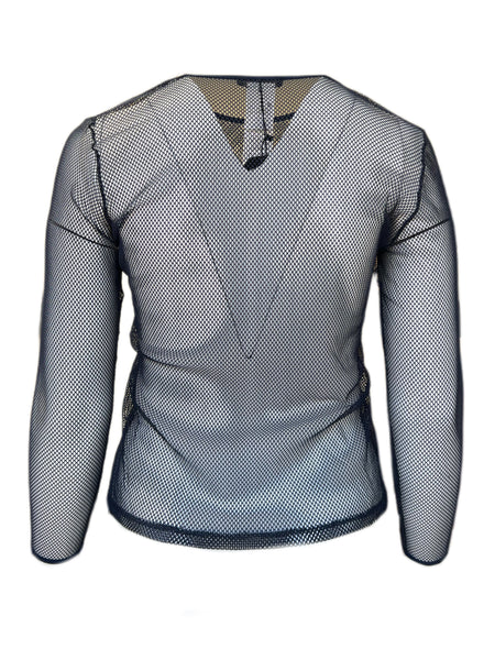 Marina Rinaldi Women's Navy Quasar Long Sleeve Mesh T Shirt NWT