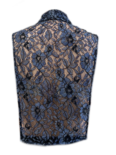 MARINA RINALDI Women's Blue Queen Sheer Lace Vest $470 NWT