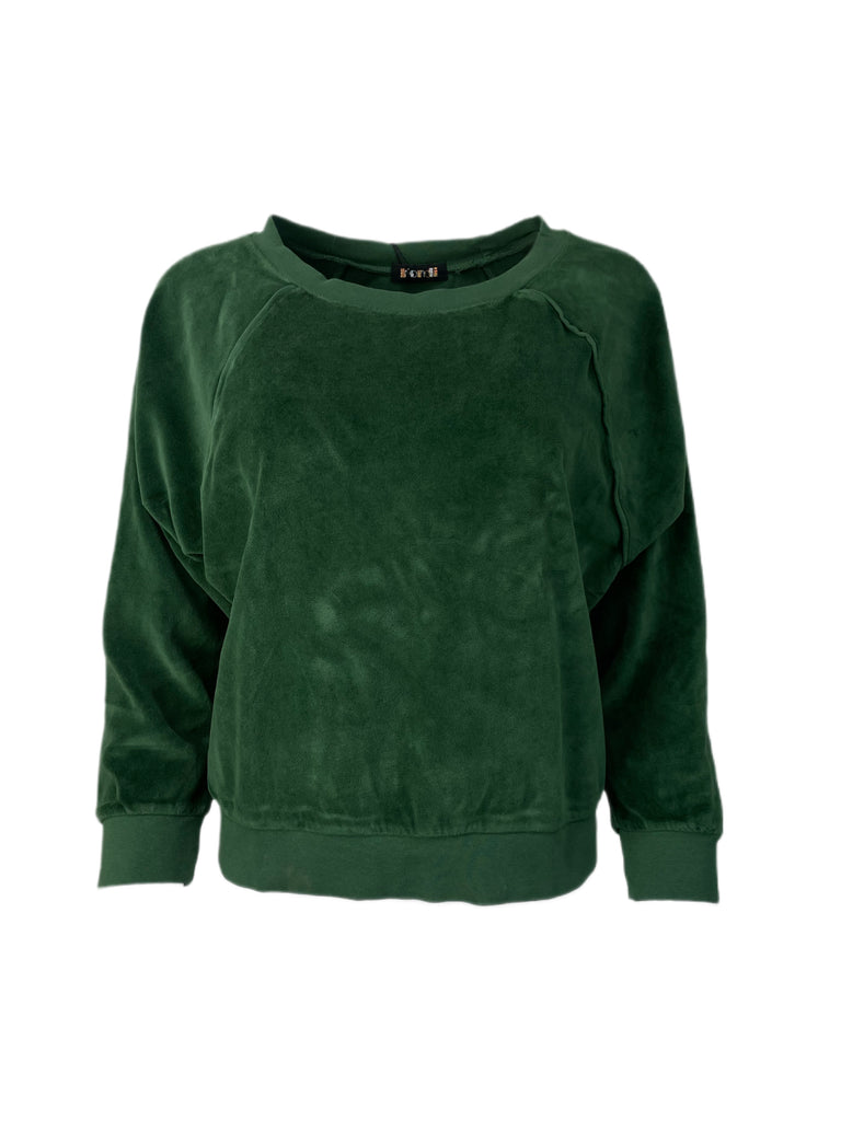 SUZIE KONDI Women's Bottle Green Velour Raglan Top #1021 Sz Medium $225 NWT