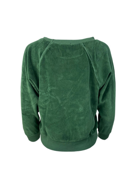 SUZIE KONDI Women's Bottle Green Velour Raglan Top #1021 M NWT